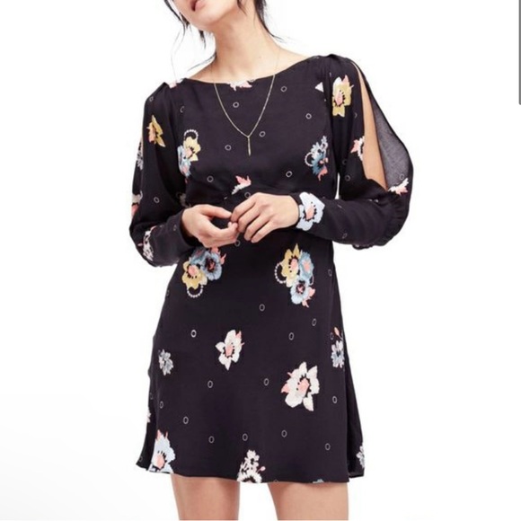 NWT Free People Black Floral Dress - Picture 5 of 13